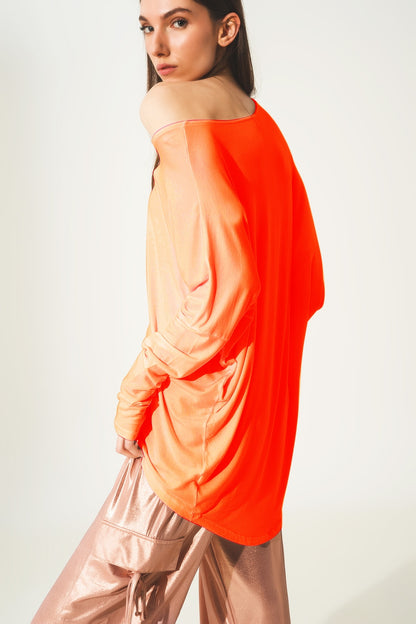 Long sleeve top in hot orange modal