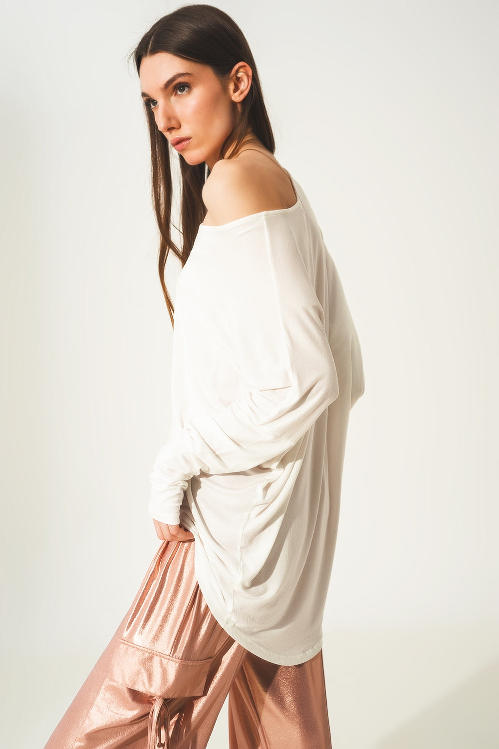 Long sleeve top in modal cream color