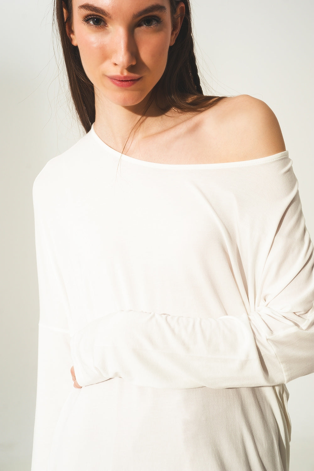 Long sleeve top in modal cream color