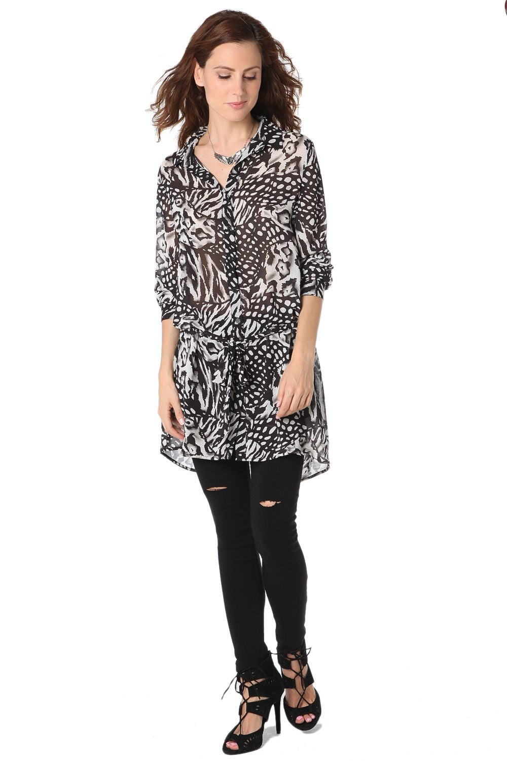 Longline chiffon shirt with animal print