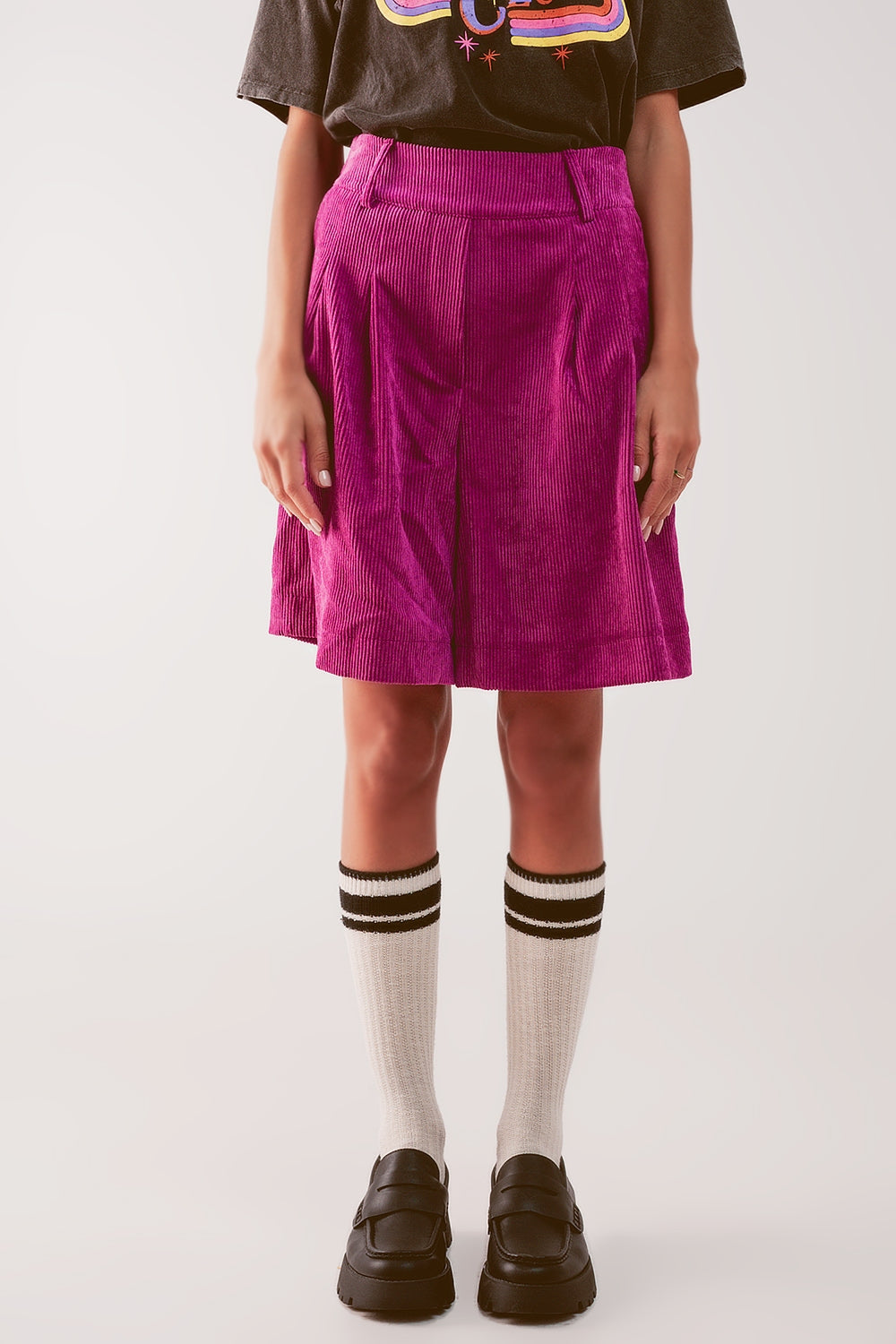 Longline short in fuchsia cord