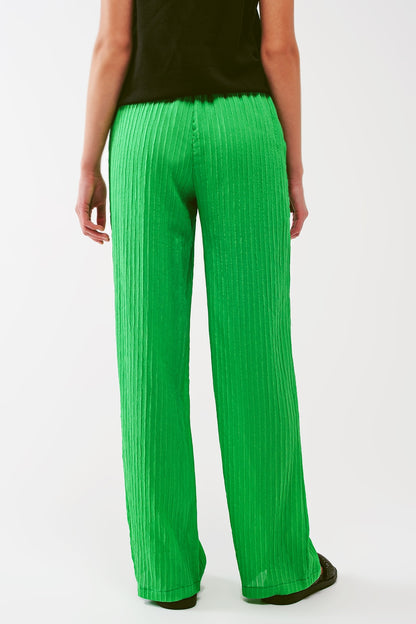 Loose Fit Striped Pants in Green