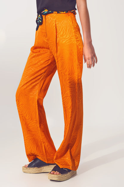 Q2 Loose Fit Zebra Print Pants in Orange