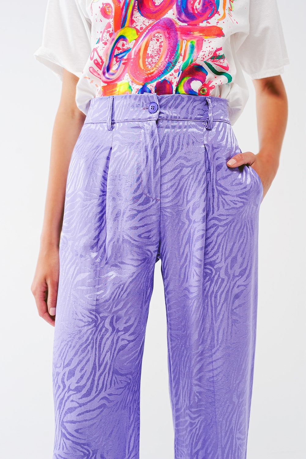 Loose Fit Zebra Print Pants in purple