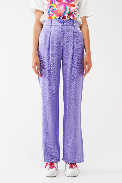 Loose Fit Zebra Print Pants in purple