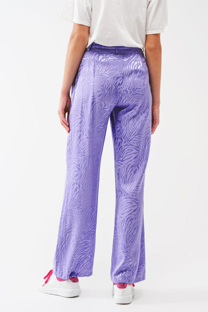 Loose Fit Zebra Print Pants in purple