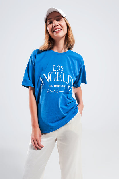 Q2 Los Angeles slogan t shirt in blue