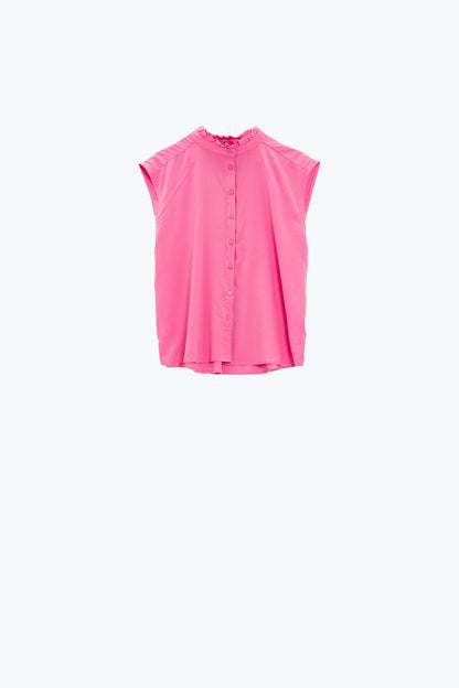 Mao Collar Sleeveless Pink Button up Blouse