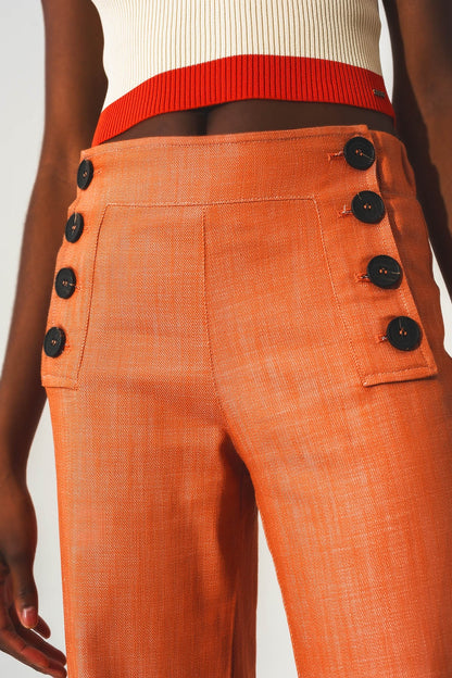 Marine button up wide leg pants in orange