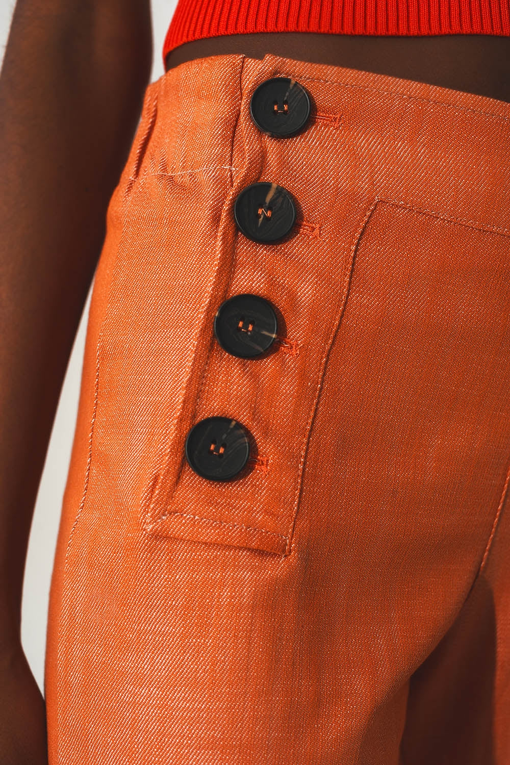 Marine button up wide leg pants in orange