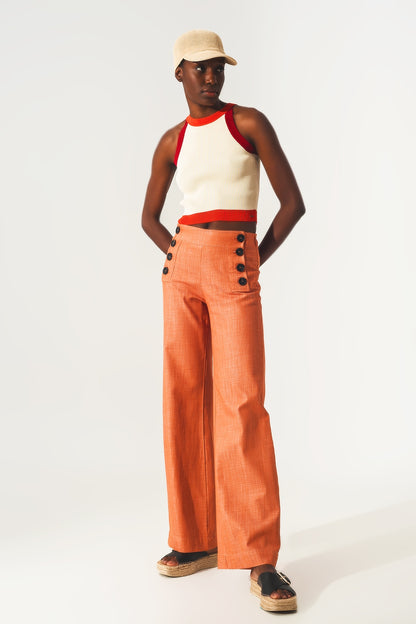 Marine button up wide leg pants in orange