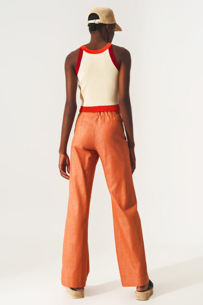 Marine button up wide leg pants in orange