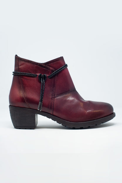 Q2 Maroon blocked mid heeled ankle boots with round toe