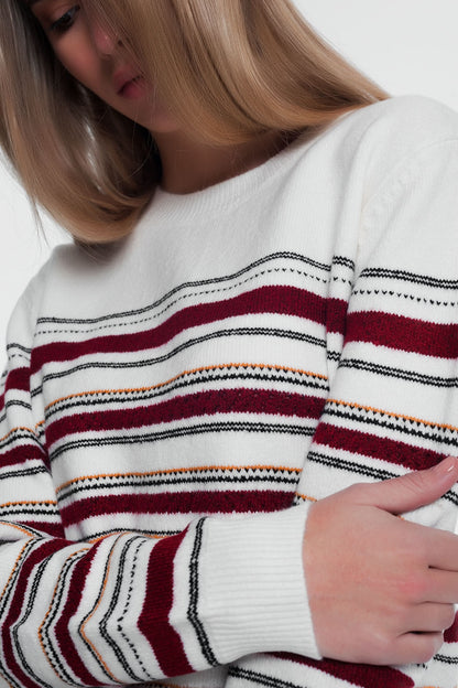 Maroon knitted sweater with stripes