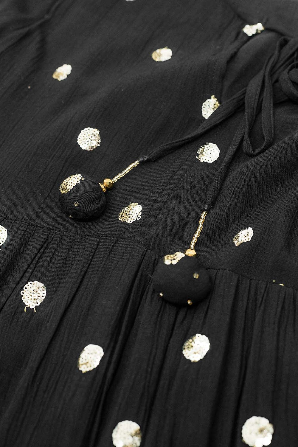 Maxi A-line Dress in Black with Gold Sequin Cirkels