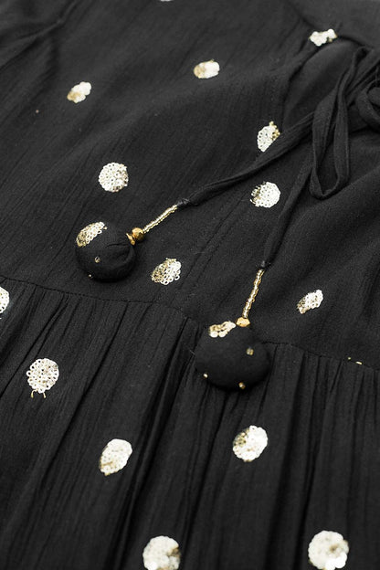 Maxi A-line Dress in Black with Gold Sequin Cirkels