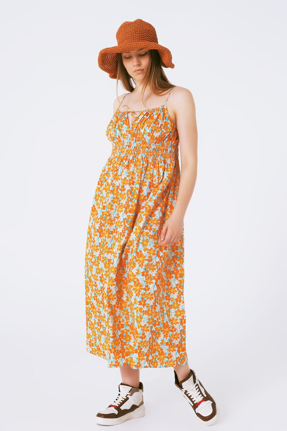 Maxi beach dress in orange flower print