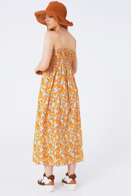 Maxi beach dress in orange flower print