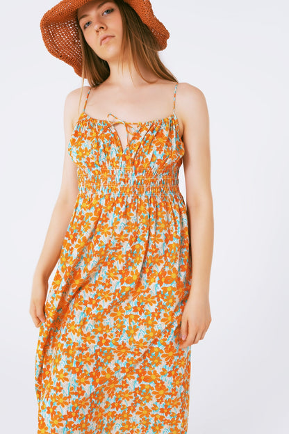 Maxi beach dress in orange flower print