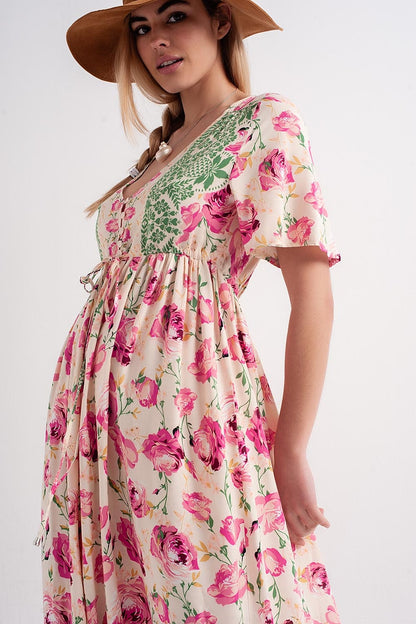 Maxi floral print maxi dress in pink