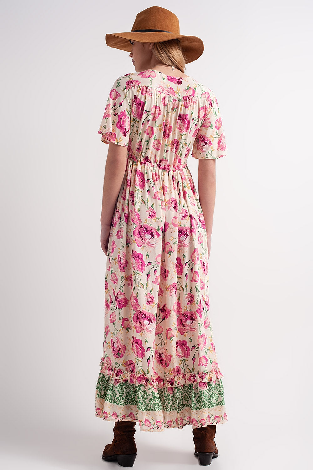 Maxi floral print maxi dress in pink