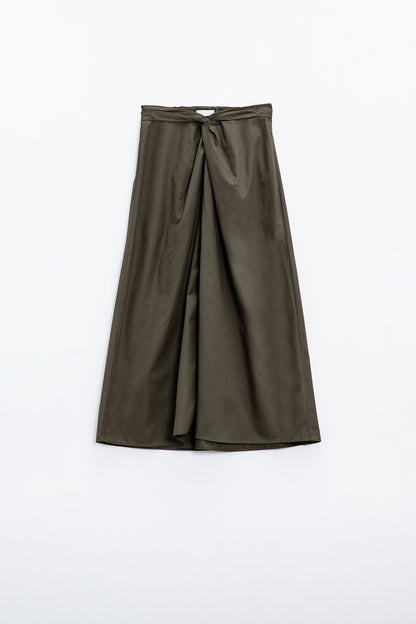 Maxi khaki poplin skirt with knot detail at the waist