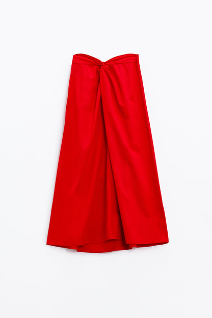 Maxi orange poplin skirt with knot detail at the waist