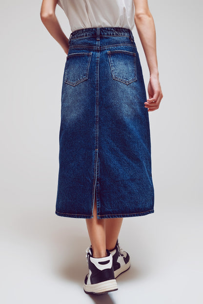 Maxi Pencil Denim Skirt With Panel Details In The Front