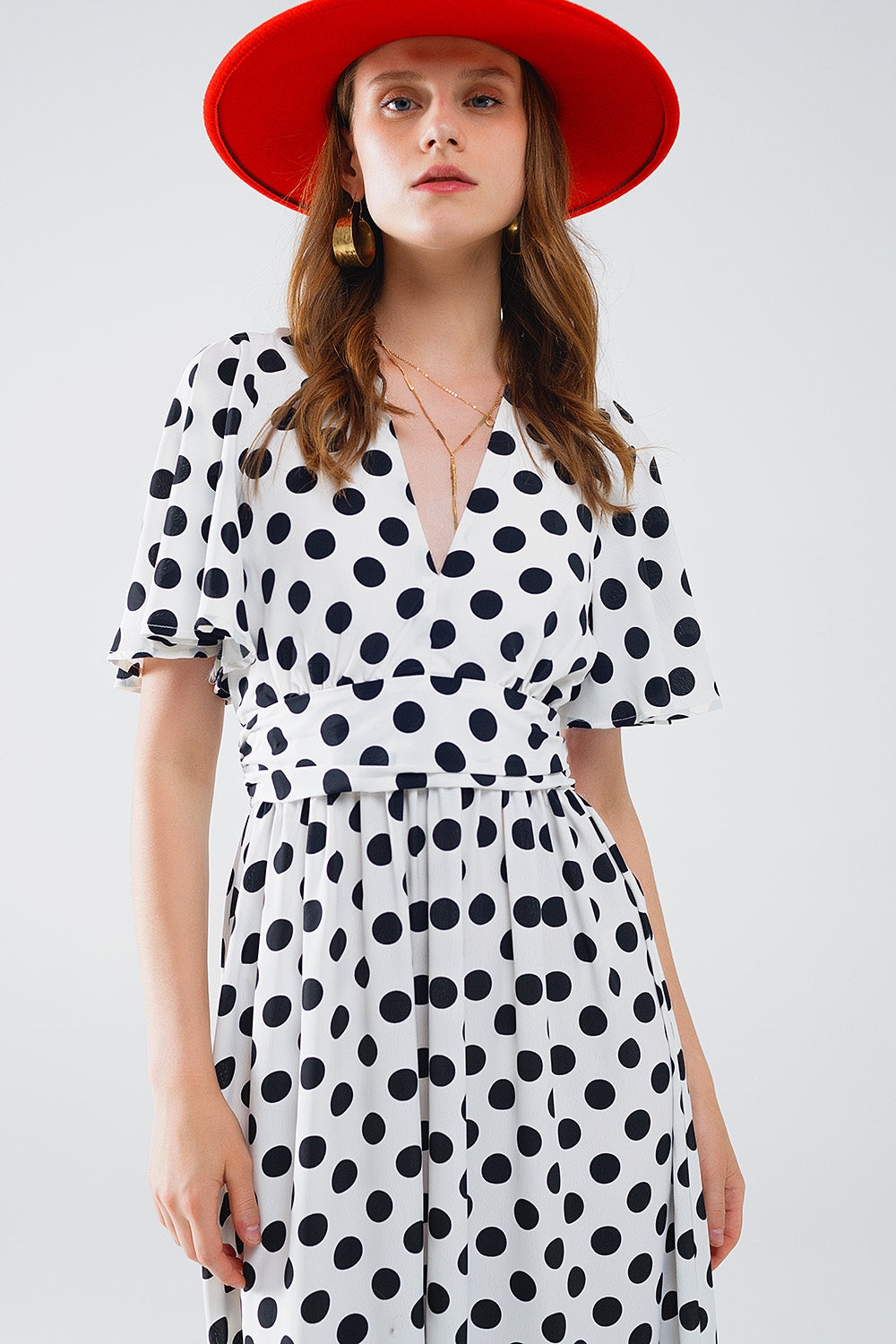 Maxi polka dot dress with open back detail