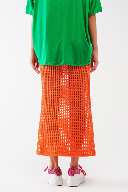 maxi sheer crochet skirt in Orange