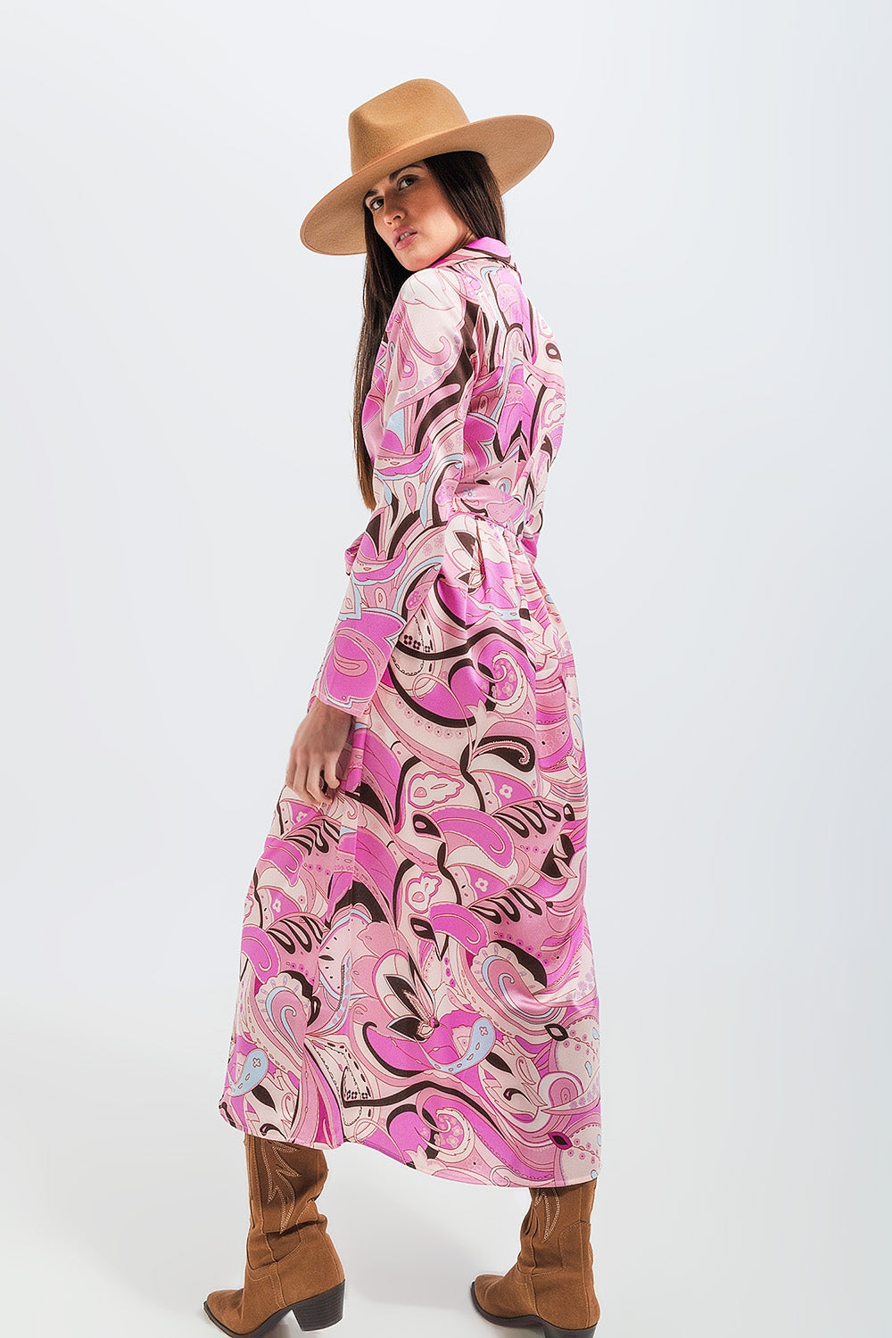 Maxi shirt dress in pink abstract print