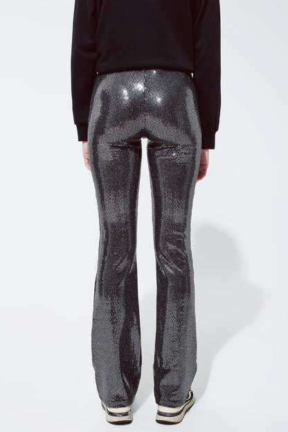 Metallic fabric flare Leggings in silver