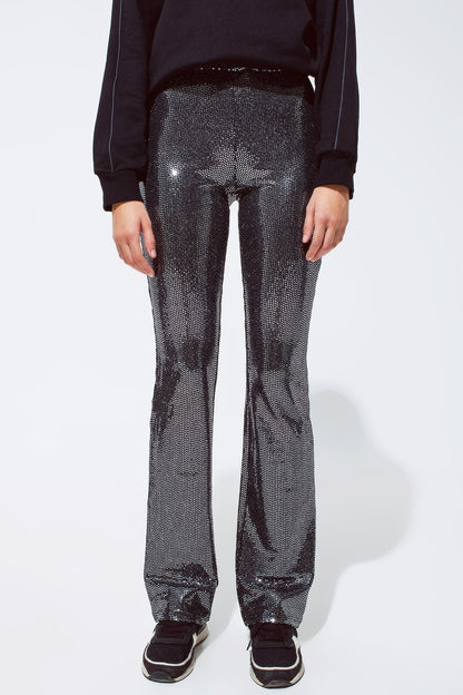 Q2 Metallic fabric flare Leggings in silver