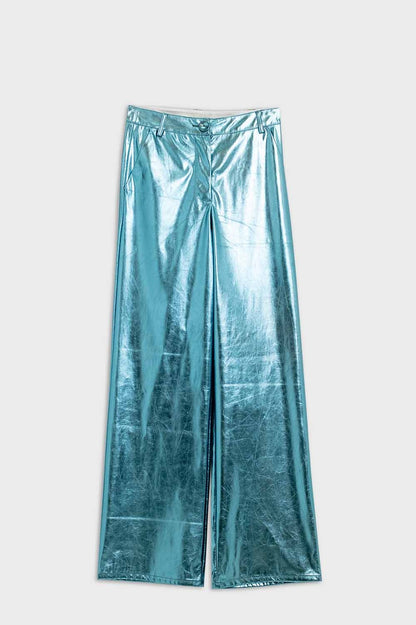 Q2 Metallic Straight Leg Pants in Blue