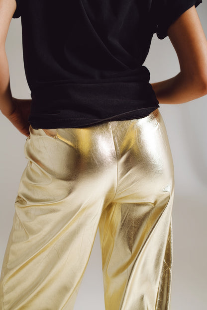 Metallic Straight Leg Pants in gold