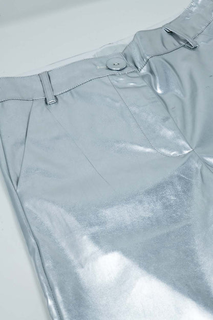 Metallic Straight Leg Pants in Silver